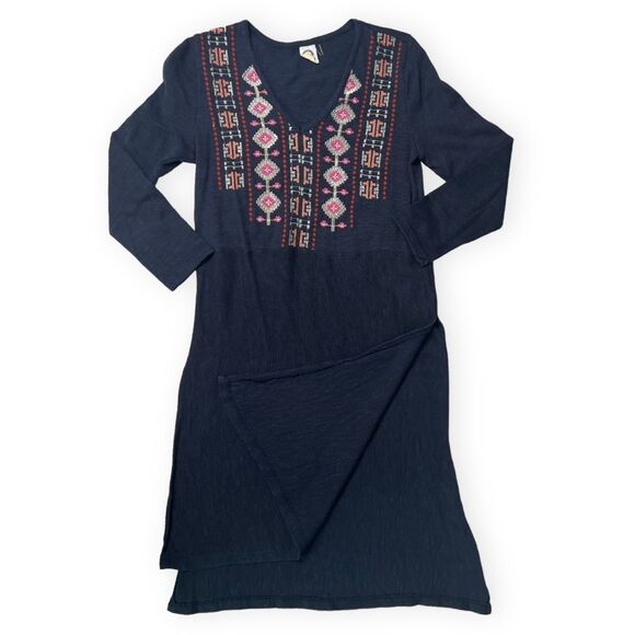 Akemi + Kin Anthropologie Savin Navy Embroidered Long Sleeve Tunic Knit Top - Picture 5 of 12